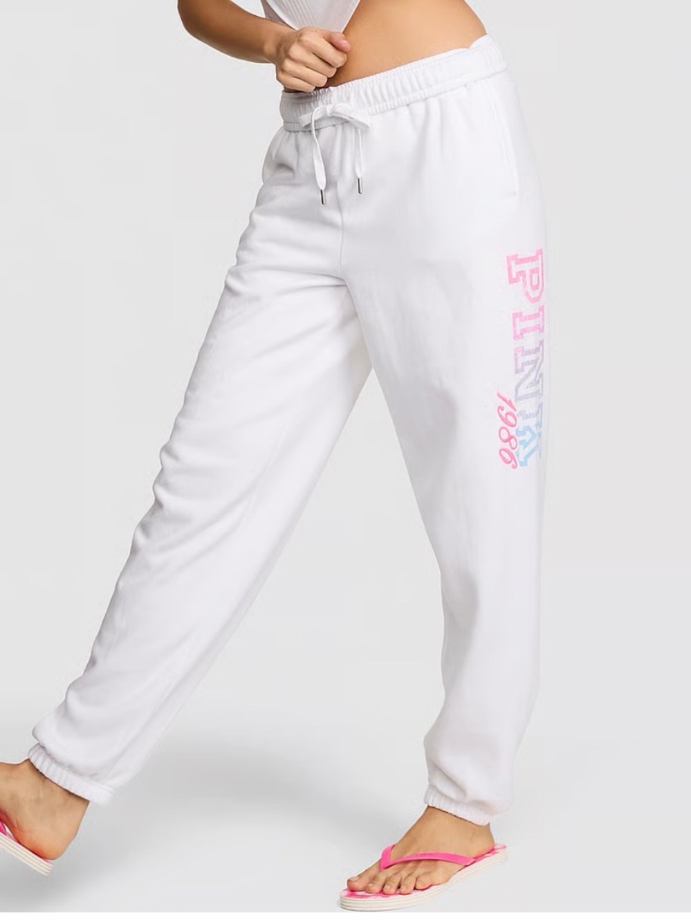 PINK Victoria's Secret White Fleece Joggers with Drawstring
